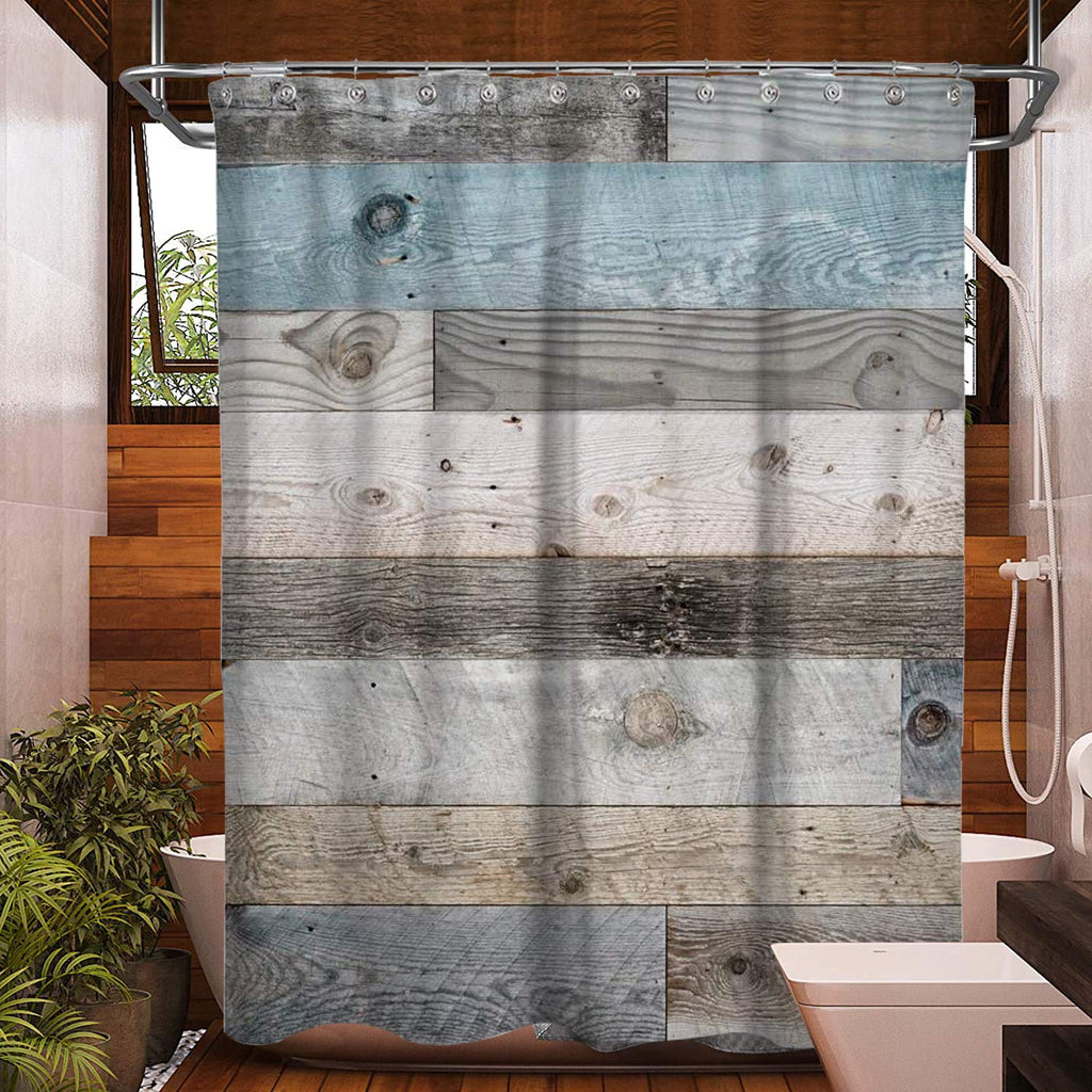 Wooden Shower Curtain Rustic Shower Curtain Farmhouse Shower Curtain Barn Door Blue Teal Floor Planks Wood Looking Western Country Shower Curtain Vintage Bath Curtain for Bathroom Decor(70" L70 W) 70"L*70"W - NewNest Australia