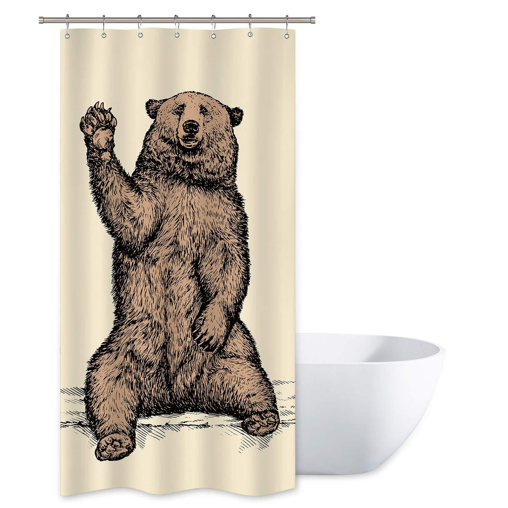 Riyidecor Stall Funny Bear Shower Curtain 36Wx72H Inch Animal Kids Say Hello Kids Decor Fabric Bathroom Polyester Waterproof Plastic Hooks - NewNest Australia