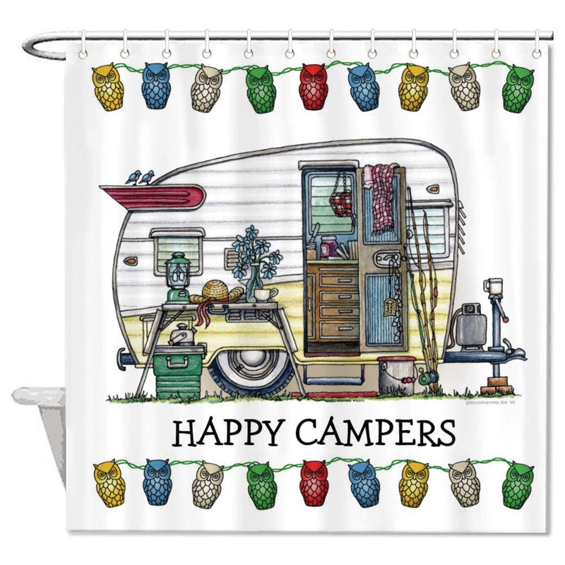 Mesllings Shower Curtains - Rv Happy Campers Polyester Fabric Bathroom Decor Set with Hooks - 36" X 72" 36x72 inch - NewNest Australia