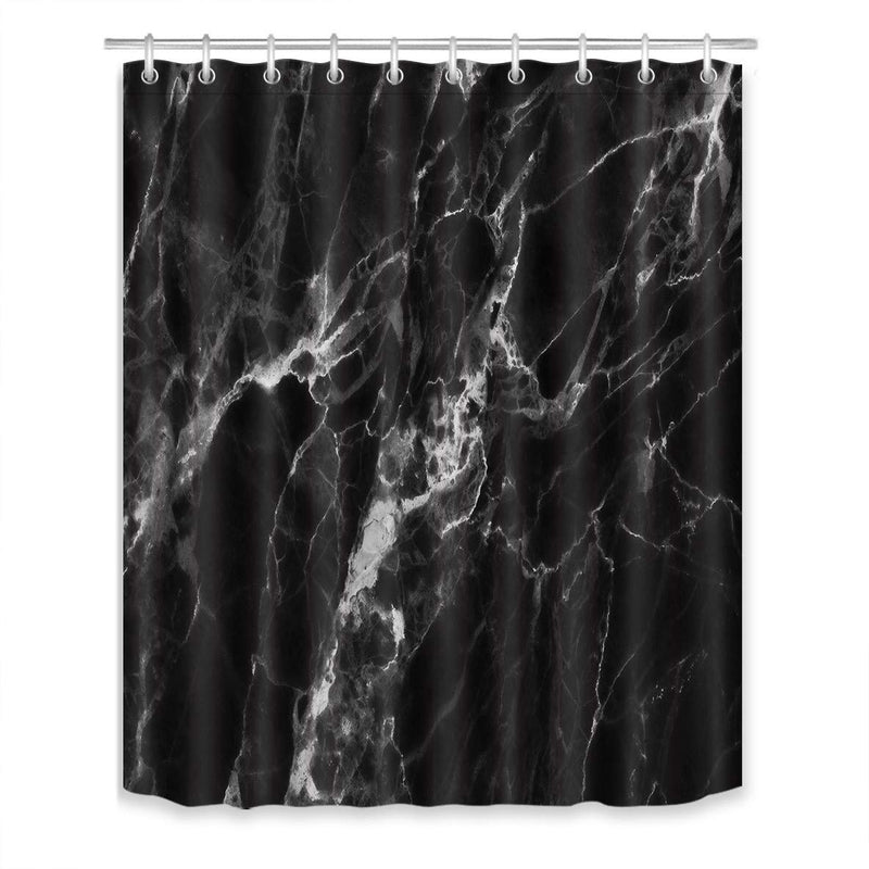 LB Black Marble Shower Curtain Abstract Natural Marble Black and Grey Bathroom Curtain 60x72 inch Waterproof Polyester Fabric Bath Curtain Hooks Included - NewNest Australia