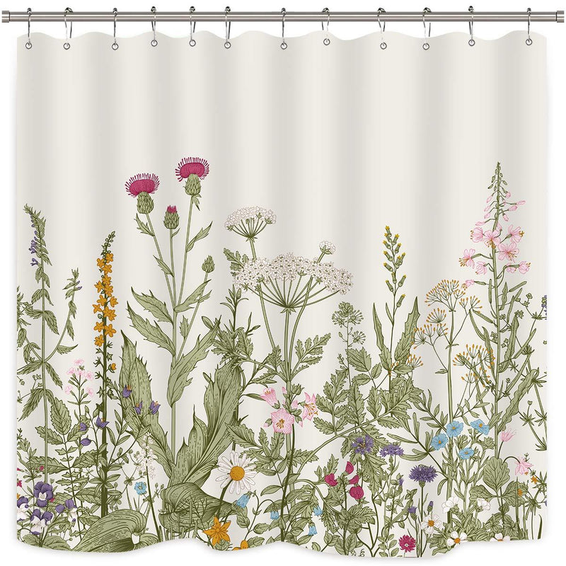 Riyidecor Green Leaves Shower Curtain Floral Flower Tulip Tree Plants Ivy White Brown Herbs Decor Bathroom Set Polyester Waterproof 72Wx72H Inch Plastic Hooks 12 Pack - NewNest Australia