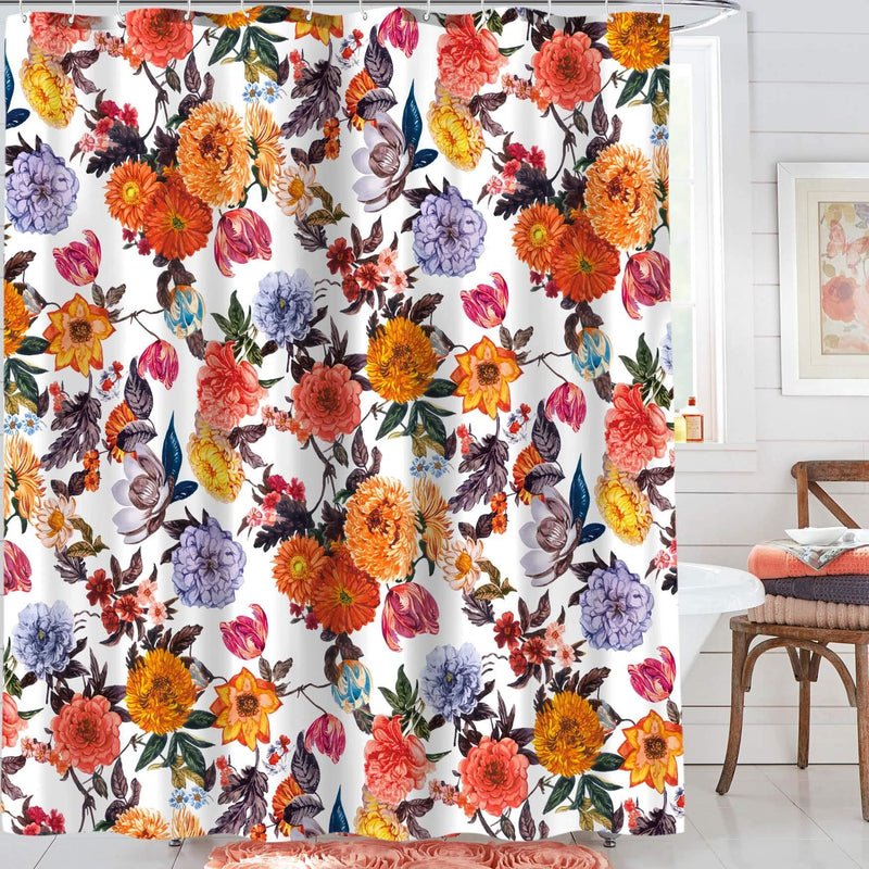 Neasow Boho Floral Shower Curtains for Bathroom, Colorful Fabric Blossom Shower Curtain Set with 12 Hooks, Multi Red 69"×70" - NewNest Australia