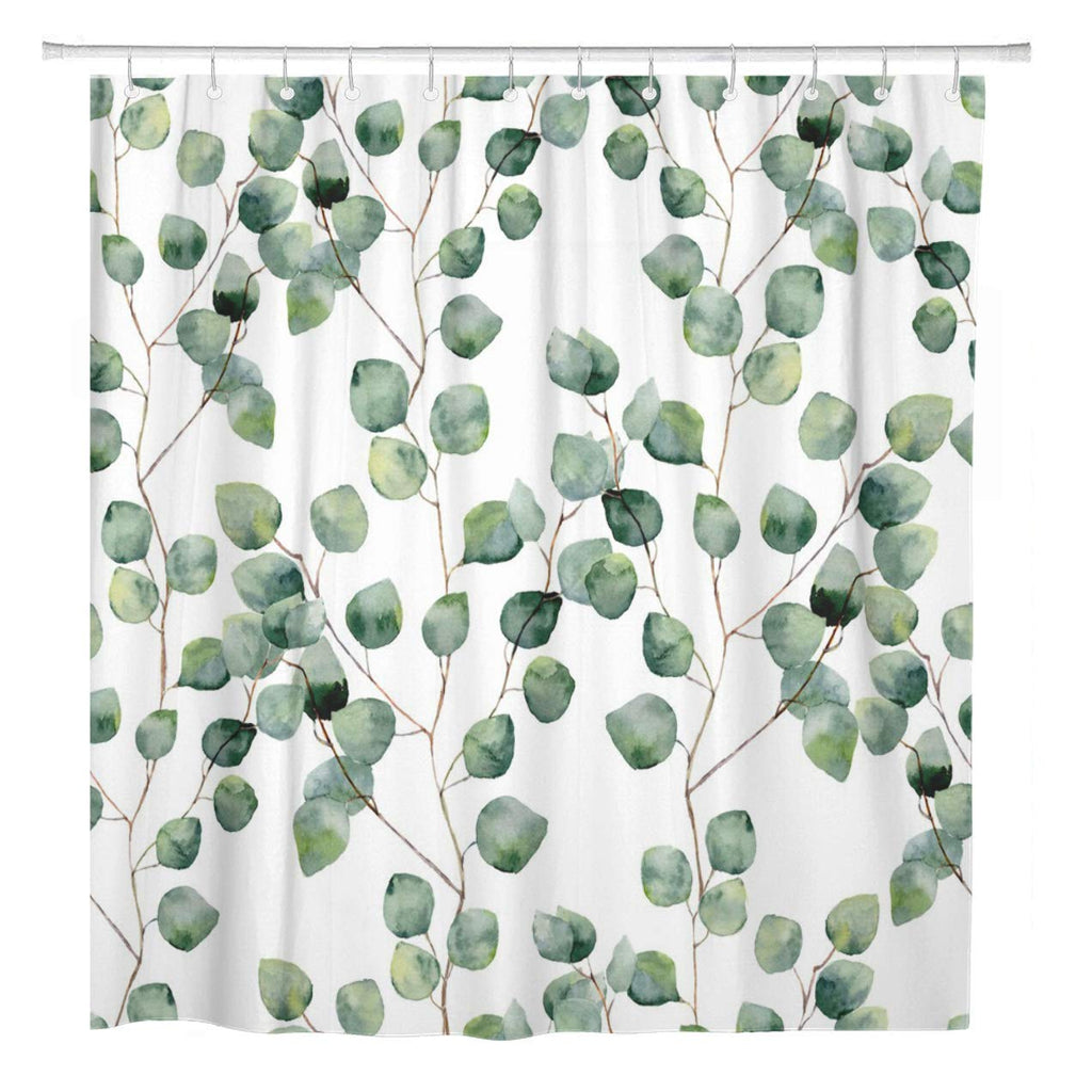 ArtSocket Shower Curtain Watercolor Green Floral Leaf Eucalyptus Round Leaves Succulent Pattern Branches Home Bathroom Decor Polyester Fabric Waterproof 72 x 72 Inches Set with Hooks 72"W x 72"L - NewNest Australia