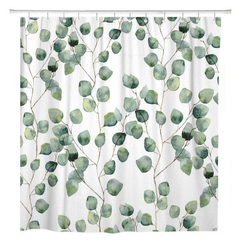 ArtSocket Shower Curtain Watercolor Green Floral Leaf Eucalyptus Round Leaves Succulent Pattern Branches Home Bathroom Decor Polyester Fabric Waterproof 72 x 72 Inches Set with Hooks 72"W x 72"L - NewNest Australia