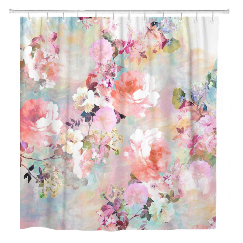 ArtSocket Shower Curtain Colorful Flowers Romantic Pink Teal Watercolor Chic Floral Pattern Home Bathroom Decor Polyester Fabric Waterproof 72 x 72 Inches Set with Hooks 72"W x 72"L - NewNest Australia