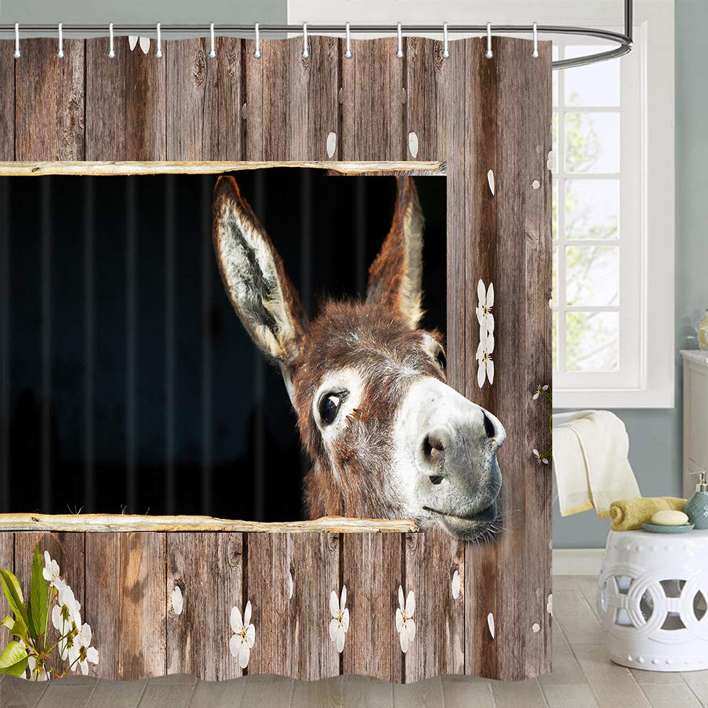 Donkey Shower Curtain,Animal Lover Cute Funny Donkey Shower Curtain for Bathroom, Farm Animal Donkey Shower Curtains, Funny Bathroom Decor, Hooks Included, Farm Animal Donkey Shower Curtain Set, 70IN - NewNest Australia