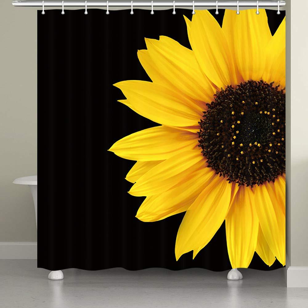 JAWO Sunflower Shower Curtain, Autumal Wild Flower Half Zoom Up Sunflower Nature Black and Yellow Art Bath Curtain for Bathroom 69X70 - NewNest Australia