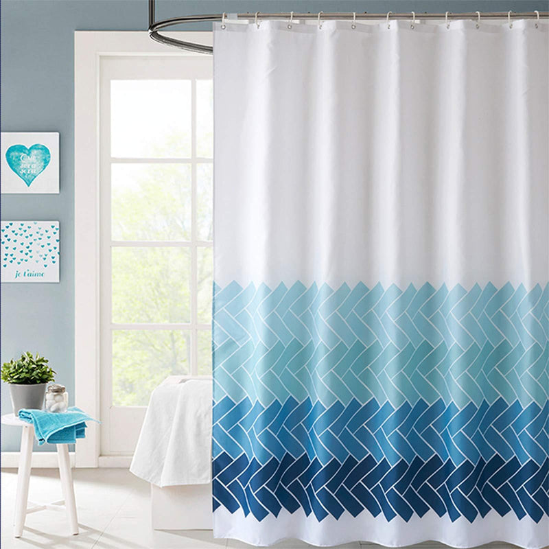 VIS'V Shower Curtain, Water Resistant Polyester Fabric Shower Curtain 72 x 72 Inch Machine Washable Shower Curtain with 12 Hooks for Bathroom - Blue and White - NewNest Australia