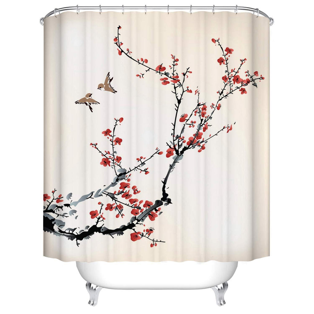 Dodou Decor Shower Curtain Blooming Cherry Tree Watercolor Painting Effect Artistic Design Print Shower Curtain Polyester Waterproof Fabric Bathroom Accessories with Hooks (72''Wx72''H) 72''Wx72''H - NewNest Australia