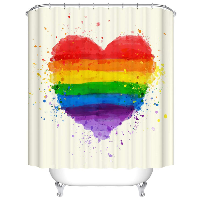 Doduo Colorful Rainbow Love Heart Bathroom Curtain Waterproof Fabric Polyester Set with Hooks (72''Wx72''H) 72''Wx72''H - NewNest Australia