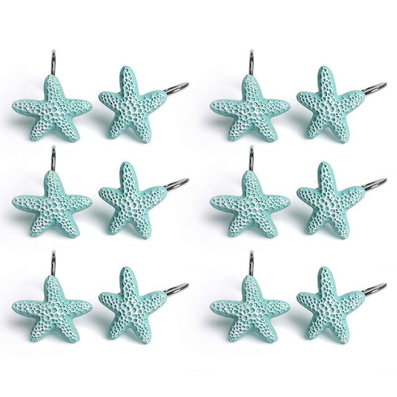 Shower Curtain Hooks, 12Pcs Starfish Anti Rust Decorative Resin Shower Curtain Rings Hooks for Bathroom Bedroom Baby Living Room Decor Shower Rods Curtains Window Hangings Holder - NewNest Australia