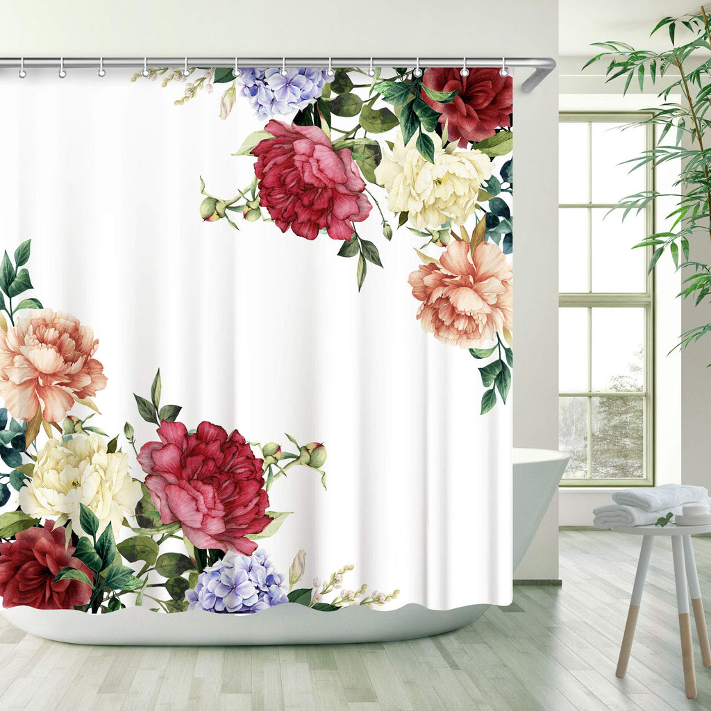 LIVILAN Peony Shower Curtains Set with 12 Hooks, Floral Shower Curtain, Fabric Shower Curtain Decoration Bathroom Accessories, 72" x 72" 72'' x 72'' - NewNest Australia