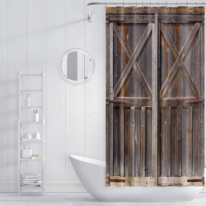 ZXMBF Rustic Shower Curtain Old Wooden Barn Door Farmhouse Oak Countryside Village Board Rural Life Theme Bath Curtain Waterproof Fabric Bathroom Decor 36x72 Inch Brown Plastic Hooks 7 PCS 36L*72W - NewNest Australia