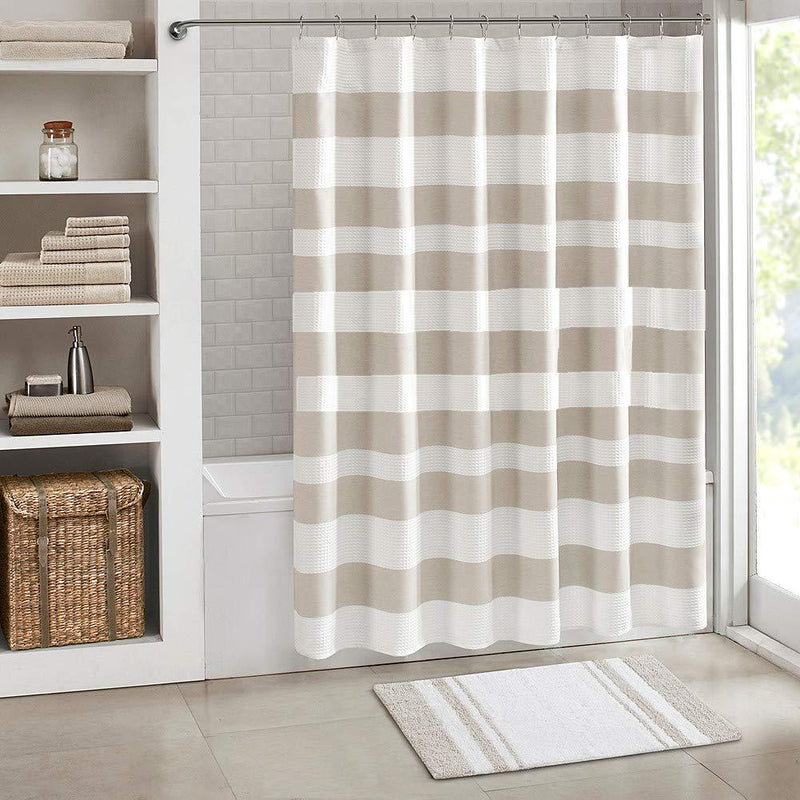 Jasion Shower Curtain Set Taupe Tan Cream Stripes Waterproof Fabric Bathroom Curtains Home Bath Decor with 12 Hooks 72 X 72 Inches - NewNest Australia