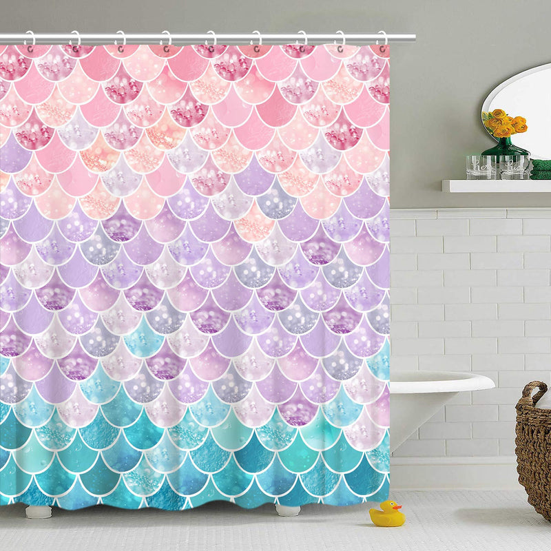 Shower Curtain 3D Mermaid Scales, Lilac Purple Pink Blue Ocean Theme, Bathroom Bedroom Wall Decor as Tapestry and Photo Booth Backdrop 72 inch - NewNest Australia