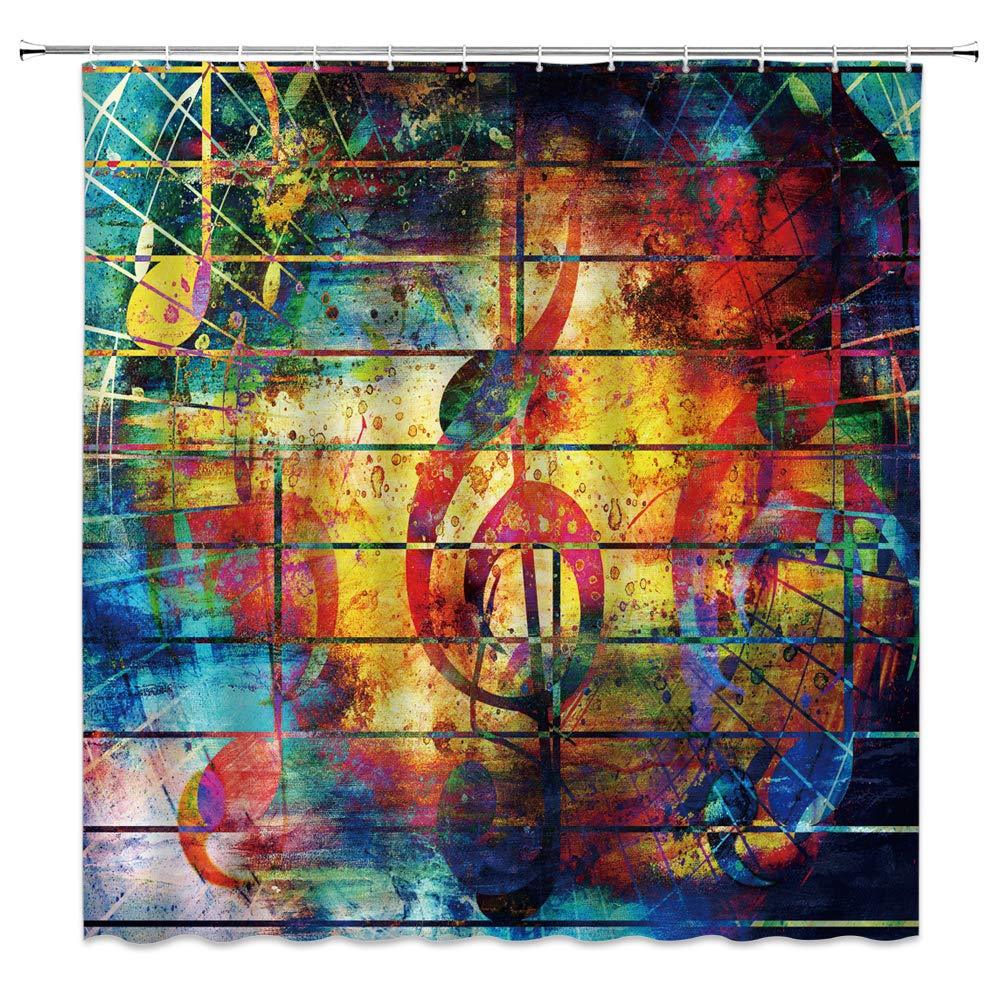 Music Note Shower Curtain Colorful Graffiti Creative Plank Stripes Watercolor Art Bathroom Curtains Decor Polyester Fabric Quick Drying 70x70 Inches Include Hooks 70"WX70"H - NewNest Australia