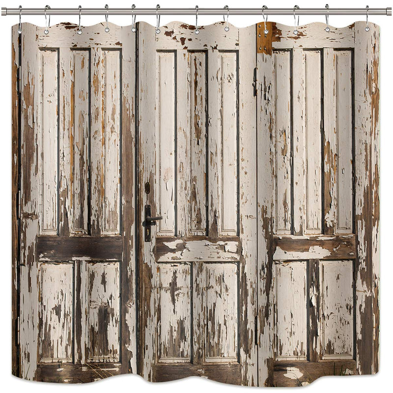 Riyidecor Rustic Shower Curtain Barn Door Wooden Vintage Wood Farmhouse Bathroom Home Decor Set Countryside Life Polyester Fabric Waterproof 72Wx78H Inch 12 Pack Plastic Hooks - NewNest Australia