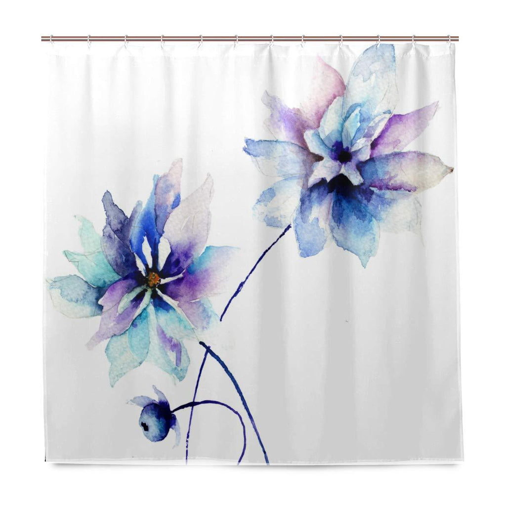 Blue Flowers Shower Curtain Flower Drawing with Soft Spring Colors Retro Style Floral Artwork for Bathroom Decor Polyester Fabric Waterproof Shower Curtains Set with 12 Plastic Hooks 72X72 Inches 72x72 Inch Blue Flowers Drawing - NewNest Australia