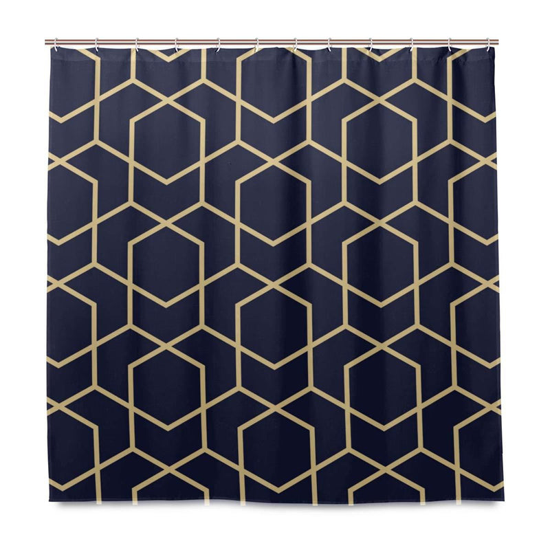 Geometric Lines with Blue-Black Background Pattern Polyester Fabric Waterproof Shower Curtains Set for Bathroom Decor Gold Geometric Lines 72x72 Inch - NewNest Australia