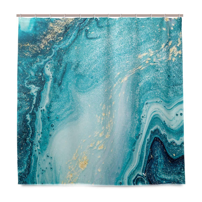 DZGlobal Marble Shower Curtain Natural Luxury Ocean Art The Ripples of Agate with Beautiful Blue Paint and Gold Powder for Bathroom Decor Polyester Fabric Waterproof Shower Curtains Set with 12 Hooks Luxury Ocean Marble 72x72 Inch - NewNest Australia