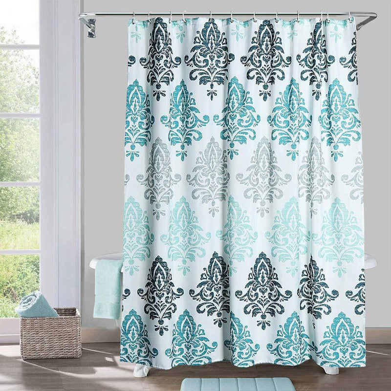 Yougai Shower Curtain for Bathroom with 12 Hooks, Polyester Fabric Machine Washable Waterproof Shower Curtains 72 x 72 Inch (Light Blue Damask) Light Blue Damask - NewNest Australia