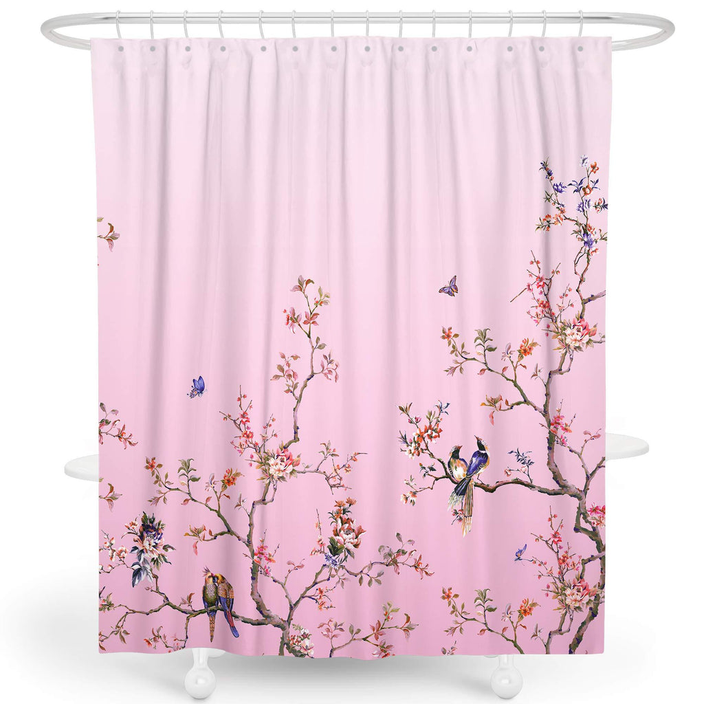 LIVETTY Birds Climbing Flowers Butterflies Fabric Shower Curtain (Pink, W 72x H 72 Inch) Pink - NewNest Australia