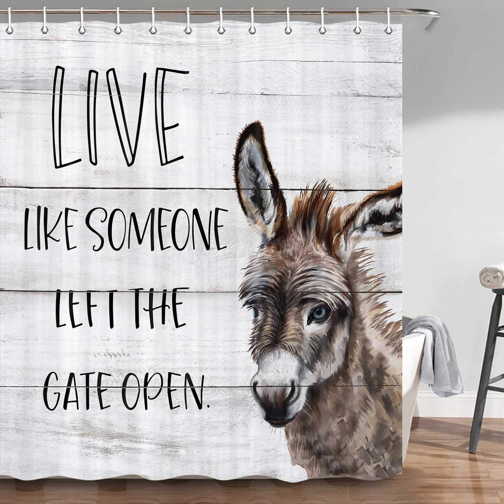 Donkey Shower Curtain, Funny Animal Donkey with Funny Words Farm Animal on Rustic Wood Farmhouse Shower Curtain Sets, Fabric Cabin Shower Curtain Hooks Include，70 in 70''W By 70''L - NewNest Australia