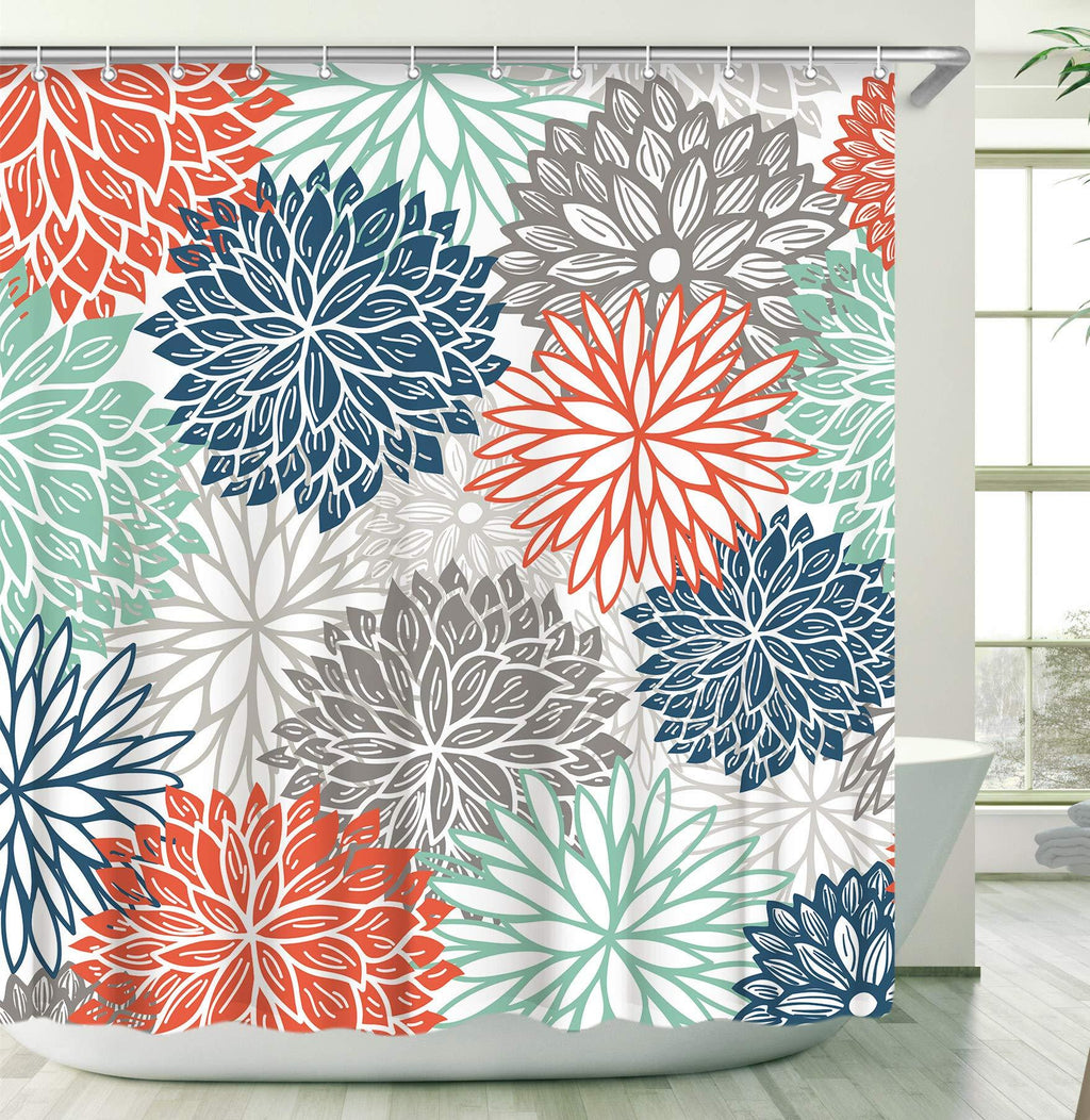 Stacy Fay Floral Shower Curtain, Dahlia Shower Curtains Set with 12 Hooks, Waterproof Fabric Bathroom Curtain Flowers, 72 x 72 Inch, Red Blue Green Grey Dahlia Flowers Shower Curtains 72'' x 72'' - NewNest Australia