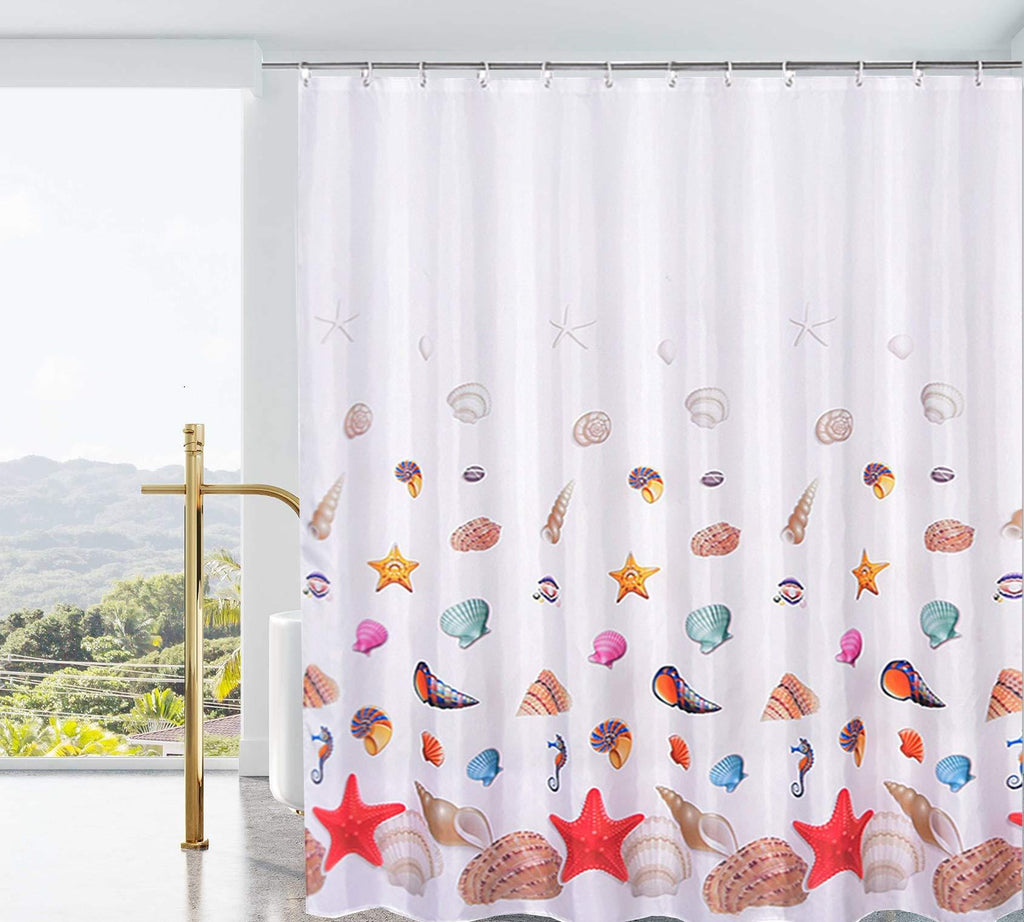 AO BLARE Sea Shells Shower Curtain Shells Starfish Conch Elements of The Marine Theme on White Background Waterproof Polyester Fabric Bathroom Shower Curtain with Hooks 72 X 72 Inches - NewNest Australia