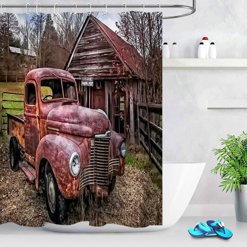 ECOTOB Antique Car Farm Truck Shower Curtain for Bathroom, Vintage American Classic Old Truck Car on Farm Field Rustic Farmhouse Fabric Bathroom Decor Set with Shower Curtain Hooks, 60x72 Inches 60x72 inch - NewNest Australia