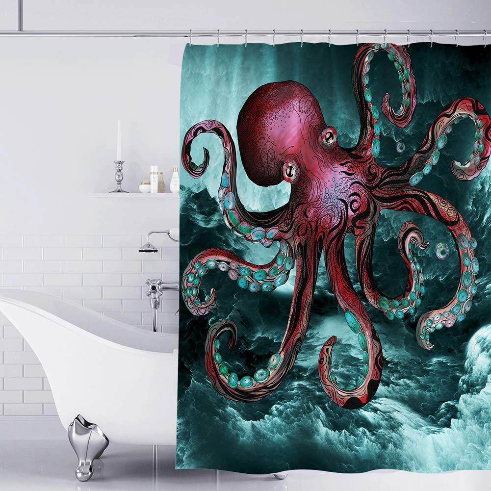 Muuyi Octopus Shower Curtain for Bathroom, Ocean Shower Curtain Nautical Kraken Shower Curtain - Fun Shower Curtain, Cloth Fabric Bath Decor Set with 12 Hooks 72 x 72 Inches - NewNest Australia