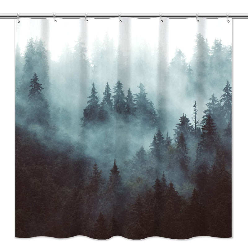 Tititex Rustic Mountain Tree Shower Curtain Set, Smokey Mist Forest National Scenery Polyester Waterproof Cloth Bathroom Curtain with 12 Hooks, 69"x70" Inches… - NewNest Australia