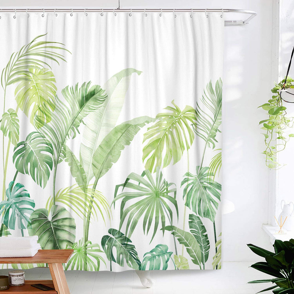 Lifeel Jungle Shower Curtain, Tropical Shower Curtain Palm Banana Monstera Leaf Bathroom Shower Curtain Set Heavyweight with 12 Hooks, Green White 72" x 72" - NewNest Australia