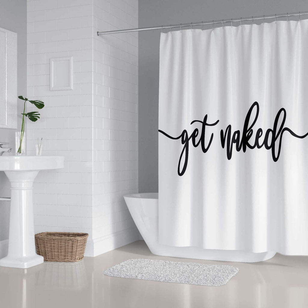 Zengmei 70x70 inches Get Naked Shower Curtain Set Funny Quote Durable Waterproof Polyester Shower Curtain Bathroom Bath Decor Cloth Fabric + 12 Hooks(White) Get Naked(white) - NewNest Australia