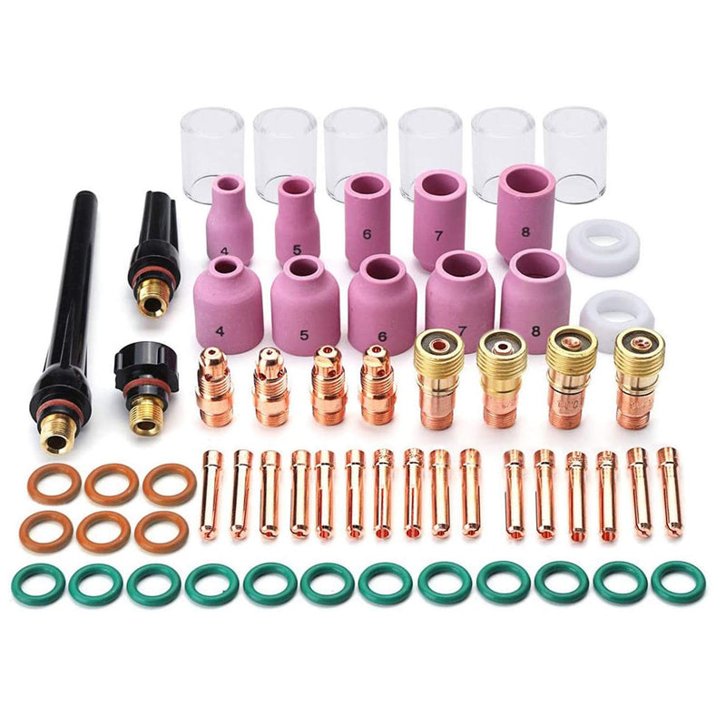 AIC WELD 63PCS TIG Welding Torch Accessories Kit Collets Body Glass Cup Alumina Nozzle Stubby Gas Lens #10 Pyrex Cup Kit for TIG WP-17/18/26 (63-PCS) 63-PCS - NewNest Australia