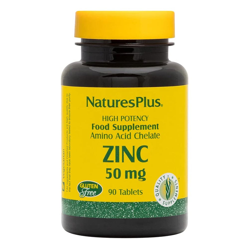 NaturesPlus Zinc Tablets 50mg - Highly Bioavailable Zinc Supplement, Immune Support, Skin, Hair, Nails, Fertility and Focus - Gluten Free - 90 Vegetarian Tablets - NewNest Australia