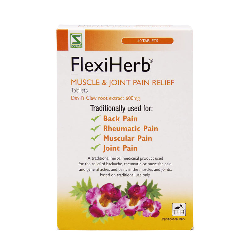 Schwabe Pharma - FlexiHerb Muscle and Joint Pain Relief - Devils Claw Root Extract 600mg - Traditionally used for Backache, Rheumatic Pain, Muscular Pain, Joint Pain - 40 Tablets - NewNest Australia