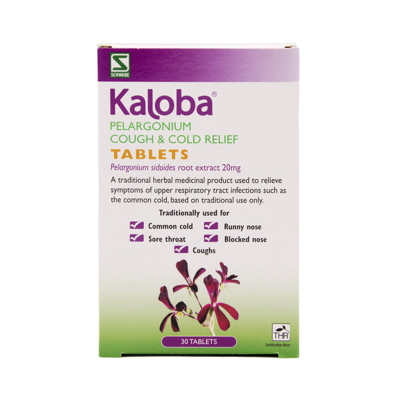 Schwabe Pharma - Kaloba Cough & Cold Relief Tablets - Pelargonium Sidoides Root Extract 20mg - Traditionally Used for Common Cold, Runny Nose, Sore throat, Blocked Nose, Coughs - 30 Tablets - NewNest Australia