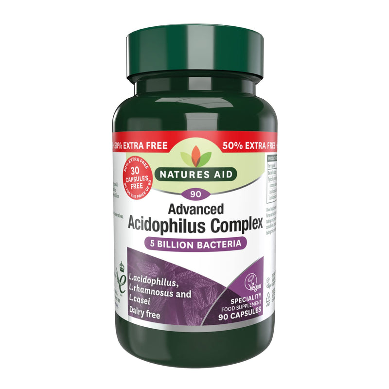 Natures Aid Acidophilus Complex, 5 Billion Bacteria, 90 Capsules (Lactobacillus Acidophilus, Lactobacillus Rhamnosus, Lactobacillus Casei, Good Bacteria, Shelf Stable, Vegan Society Approved) - NewNest Australia