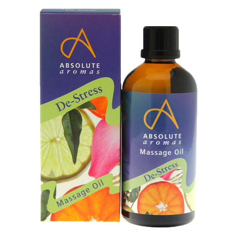 Absolute Aromas De-Stress Massage and Bath Oil 100ml - Fusion Blend of Lavender, Frankincense, Sandalwood and Chamomile Essential Oils in Almond, Evening Primrose and Jojoba Base Oil - NewNest Australia
