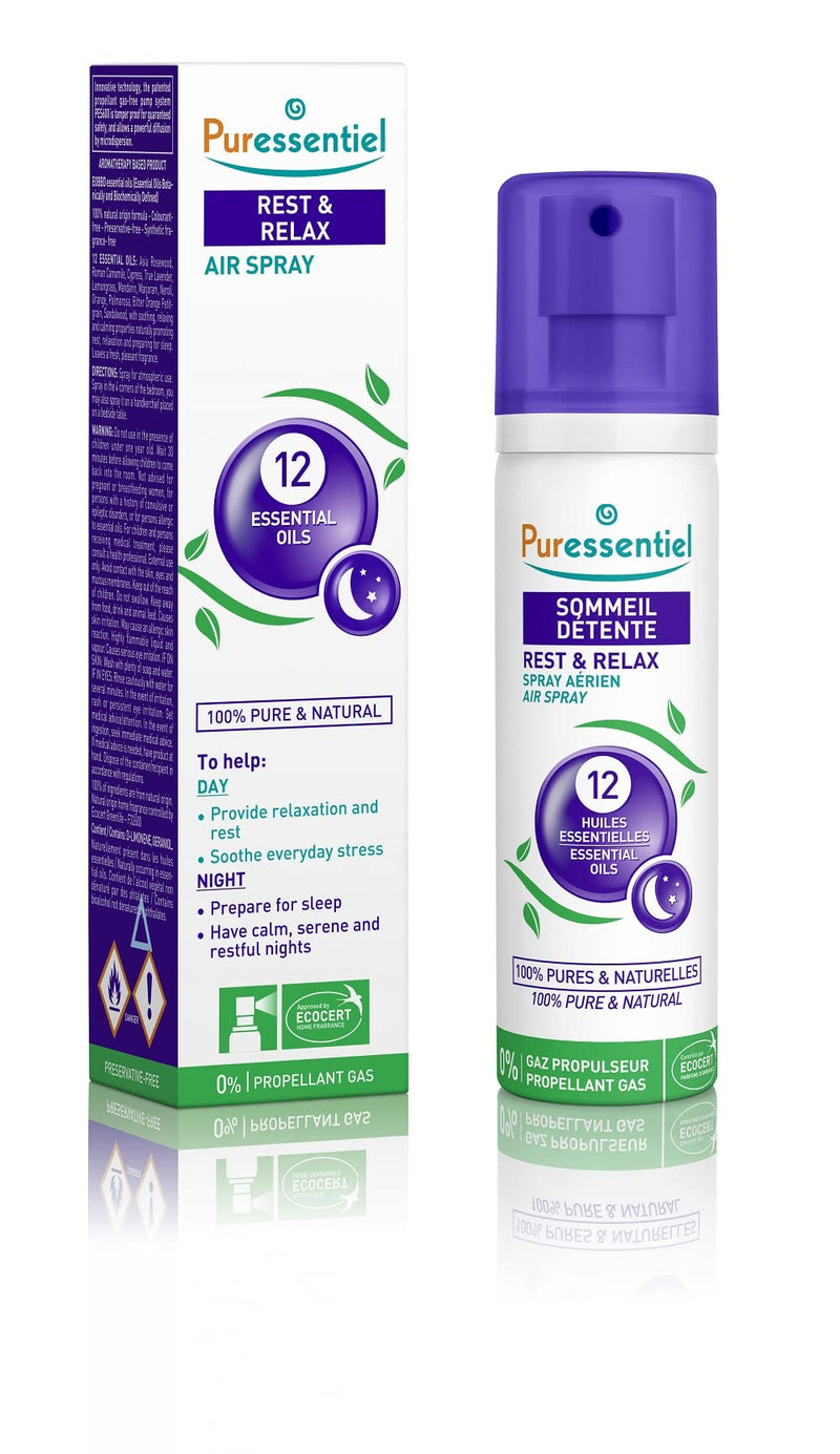 Puressentiel Rest & Relax Air Spray 75ml - Natural remedy for serene & restful nights, Sleep, Relaxation, Tested efficacy, 100% Natural origin, 12 essential oils 75 ml (Pack of 1) - NewNest Australia
