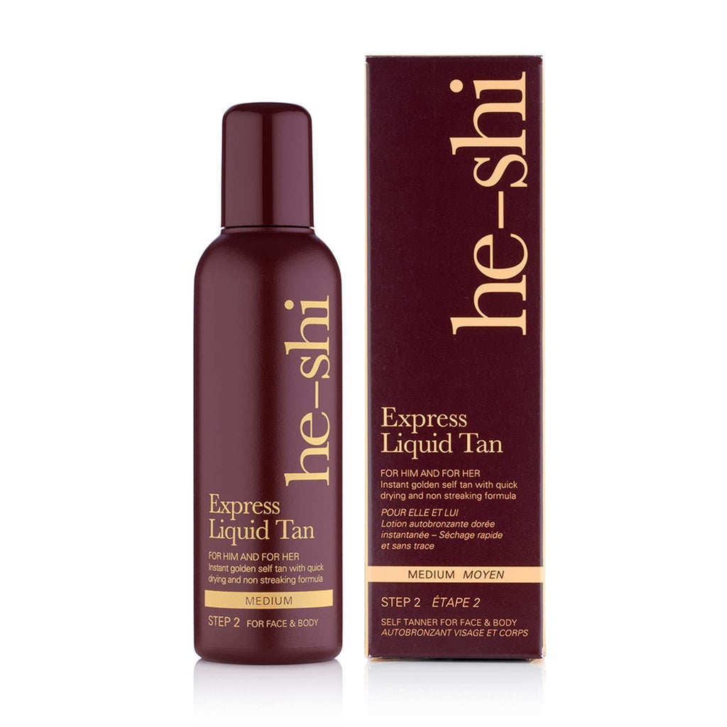 He-Shi Express Liquid Tan Instant Fake Tan Liquid – No False Tan Smell – Quick Dry & Streak Free Formula – Natural Vegan Formula Containing Glycerine – Body & Face Self Tan (150ml Liquid) 150 ml - NewNest Australia