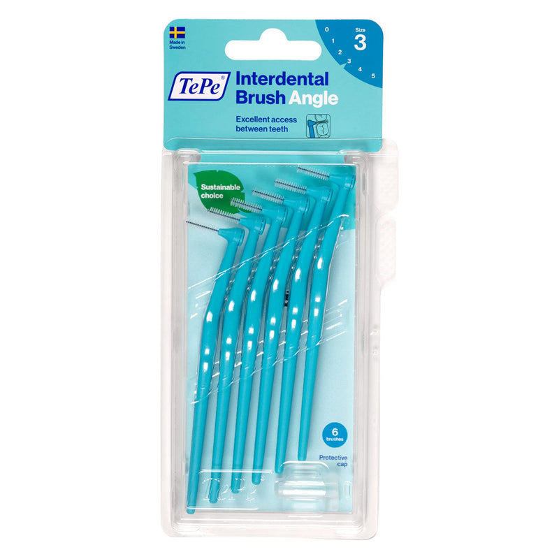 TePe Angle Blue Interdental Brushes (0.6mm - Size 3) / Easy and simple interspace cleaning with long handle and angled neck / 2 x 6 brushes Blue (0.6mm) - NewNest Australia