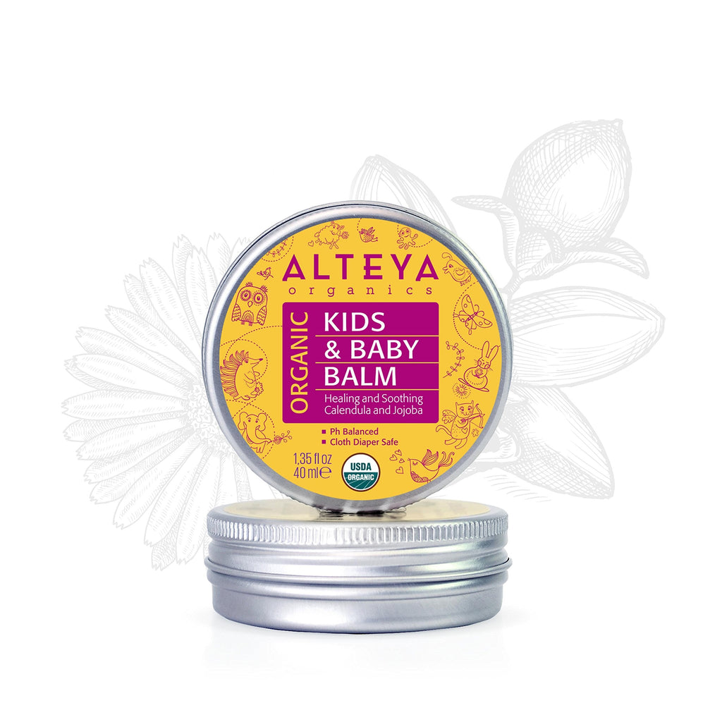 Alteya Organic Kids and Baby Balm 40 ml - USDA Certified Organic AWARD WINNING Natural Baby Skin Care Treatment Based on Bulgarian Rose Essential Oil Healing and Protecting Sensitive and Irritated Skin - NewNest Australia