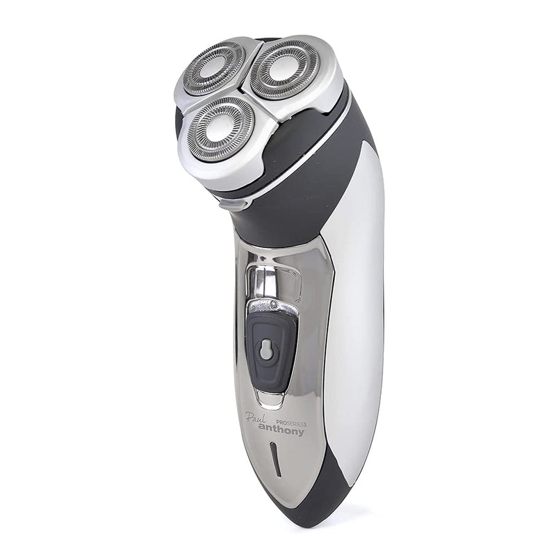 Paul Anthony Pro Series 3 Titanium Mens Cordless Rotary Shaver / 3 Titanium Steel Flexible Heads / 40 Minute Usage / Washable Head / Comfortable Rubberised Grip - Silver / Black - H5010BK Rotary Shaver Pro - NewNest Australia