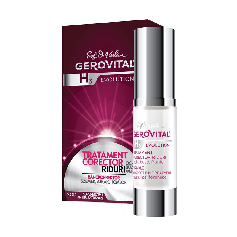 Gerovital H3 Evolution, Wrinkle correcting treatment for eyes, lips and forehead with hyaluronic acid, for dry, dehydrated and mature skin, 15 ml - NewNest Australia