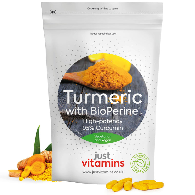 High Strength Turmeric Curcumin 95% + Black Pepper Bioperine® 10,000mg Tablets x60, 2 Month Supply, Advanced Turmeric Supplement with Patented Black Pepper Extract for Max Absorption - UK Made 60 Count (Pack of 1) - NewNest Australia