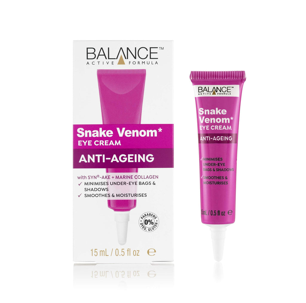 Balance Active Formula Snake Venom Eye Cream contains SYN®-AKE, which is similar to a peptide found in the Temple Viper’s venom. Helps to reduce the appearance of under-eye dark circles and bags. - NewNest Australia