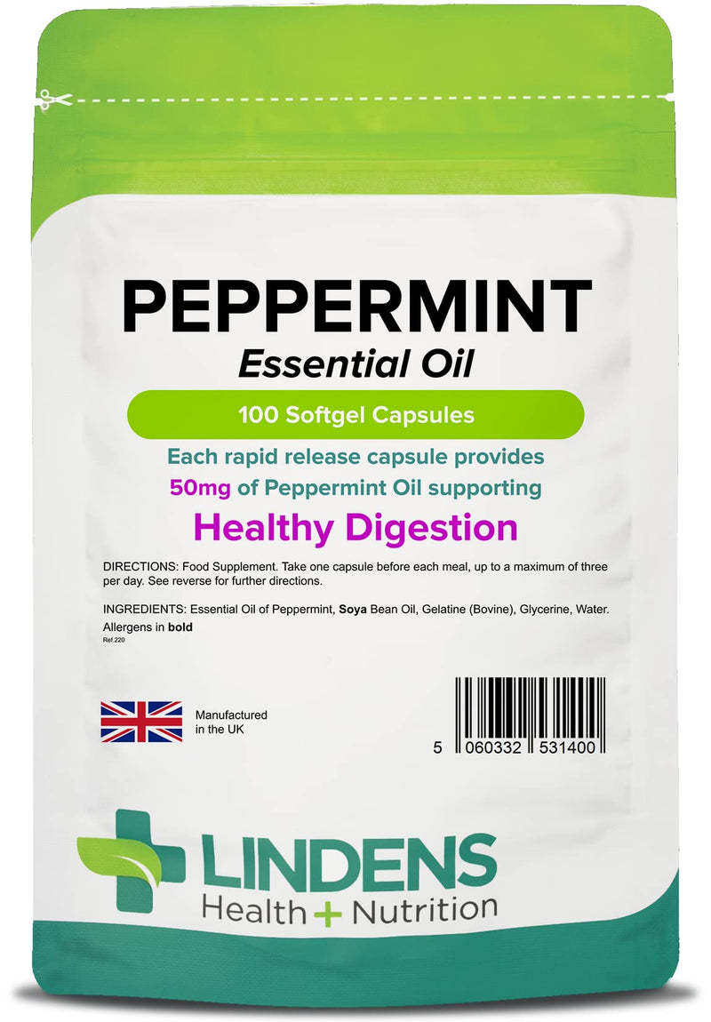 Lindens Peppermint Oil 50mg Capsules - 100 Pack - Essential Oil of Peppermint Supporting Healthy Digestion. - UK Manufacturer, Letterbox Friendly 100 Count (Pack of 1) - NewNest Australia