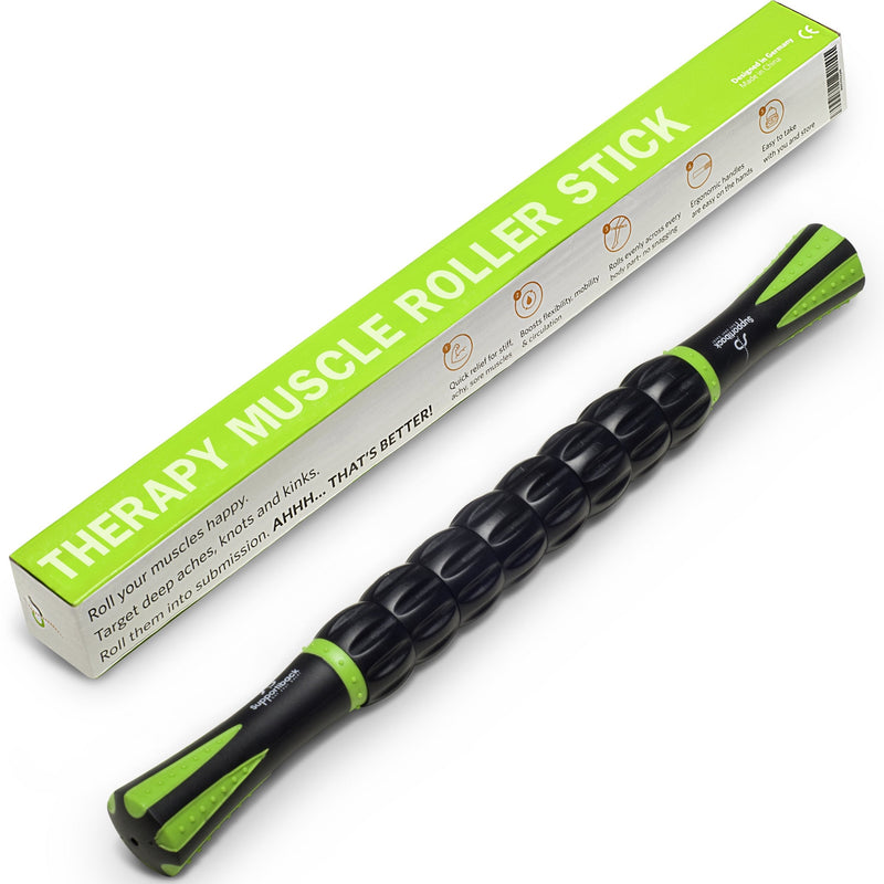 Supportiback 𝗧𝗘𝗡𝗦𝗜𝗢𝗡-𝗥𝗘𝗗𝗨𝗖𝗜𝗡𝗚 Muscle Therapy Massage Stick - 360° Coverage - Ridged Gears for Deep Release - BIO-Based & Carbon-STRENGTHENED - Physiotherapist Designed - NewNest Australia